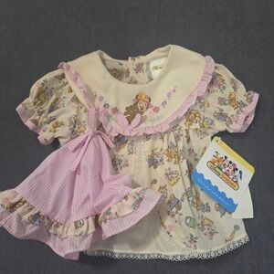 Vintage Disney Babies Minnie Mouse Dress Set Pink Gingham Floral 0-6 Months